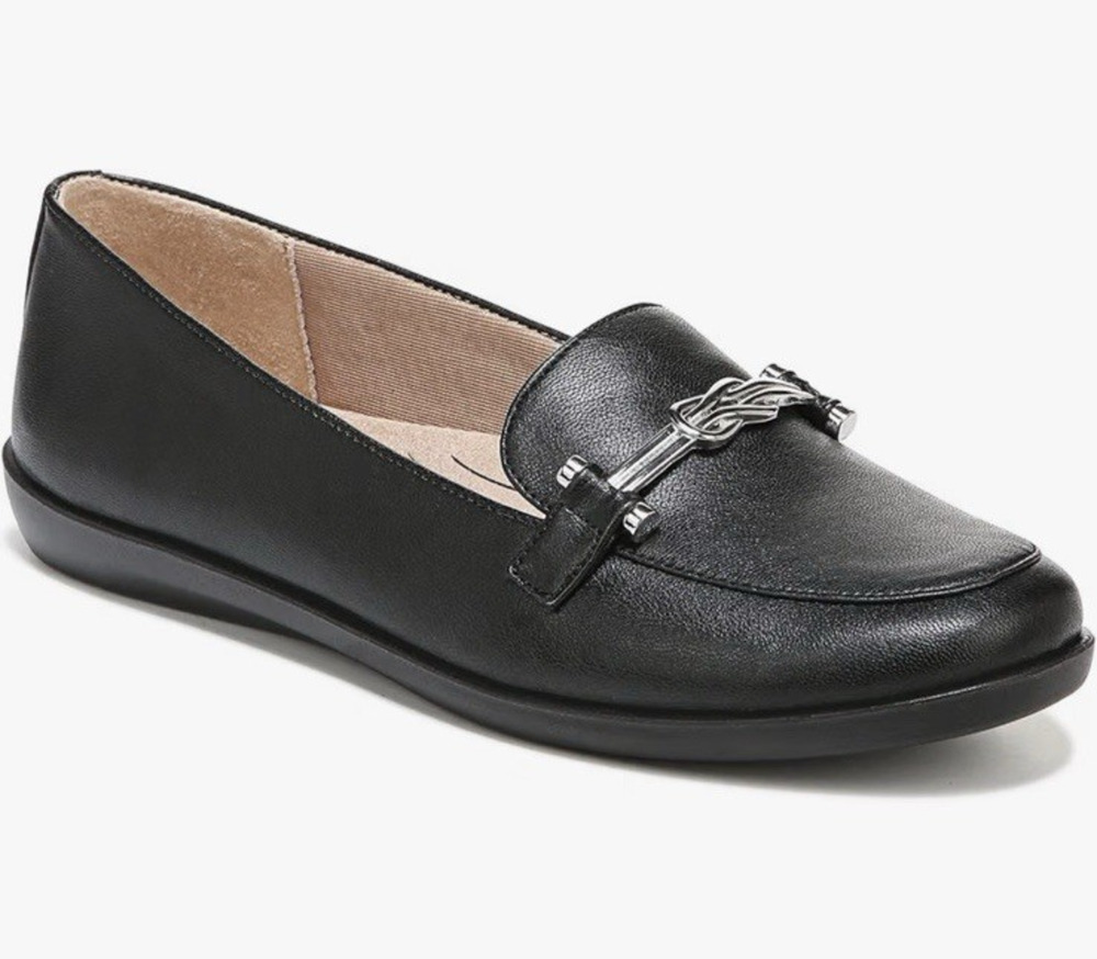 LifeStride Womens Wide Loafers Black Slip-On Flats Casual Comfort Nominate 9 W